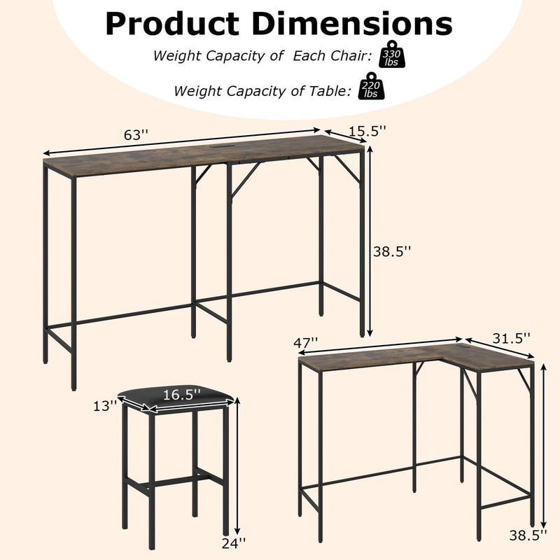 3-Piece Convertible Dining Set with Built-In Charging Station by DirectDeals