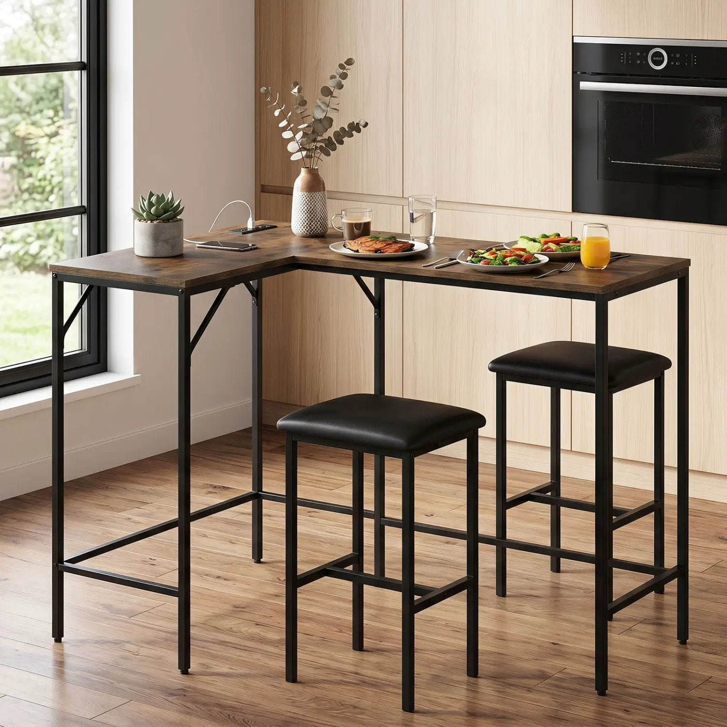 3-Piece Convertible Dining Set with Built-In Charging Station by DirectDeals