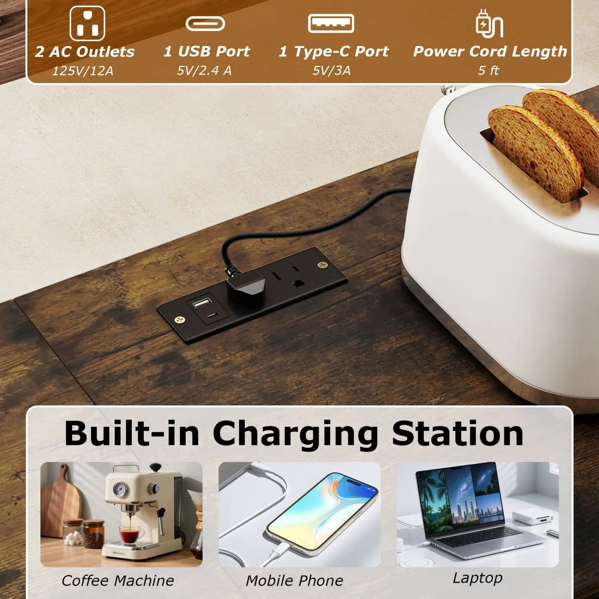 3-Piece Convertible Dining Set with Built-In Charging Station, photo 24 of 24