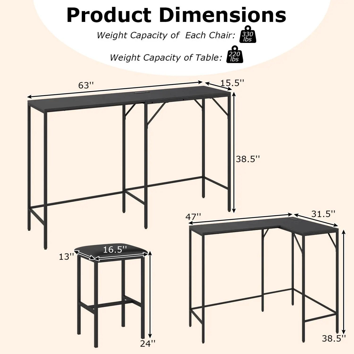 3-Piece Convertible Dining Set with Built-In Charging Station by DirectDeals