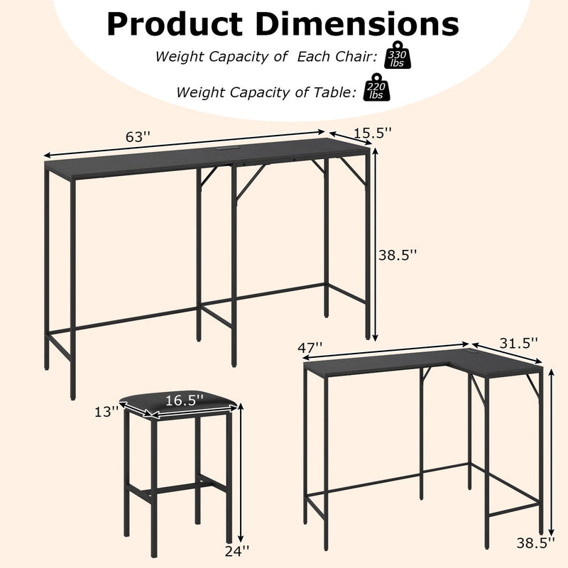 3-Piece Convertible Dining Set with Built-In Charging Station by DirectDeals