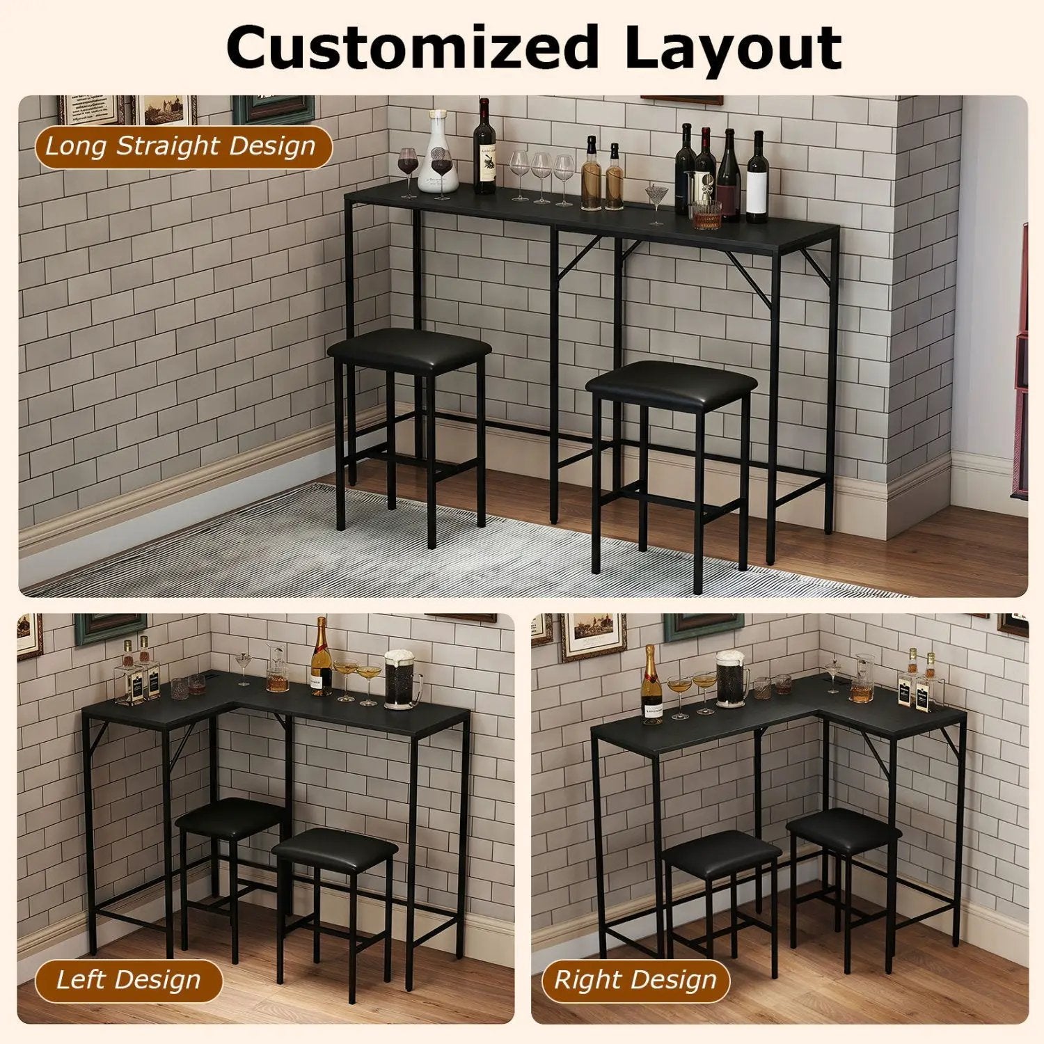 3-Piece Convertible Dining Set with Built-In Charging Station by DirectDeals