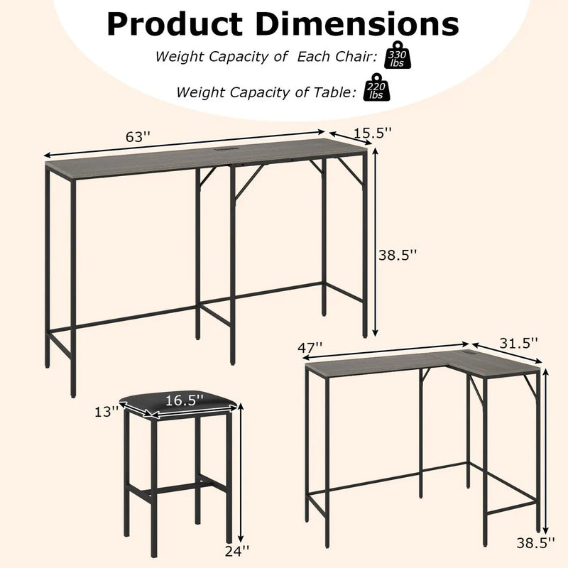 3-Piece Convertible Dining Set with Built-In Charging Station by DirectDeals