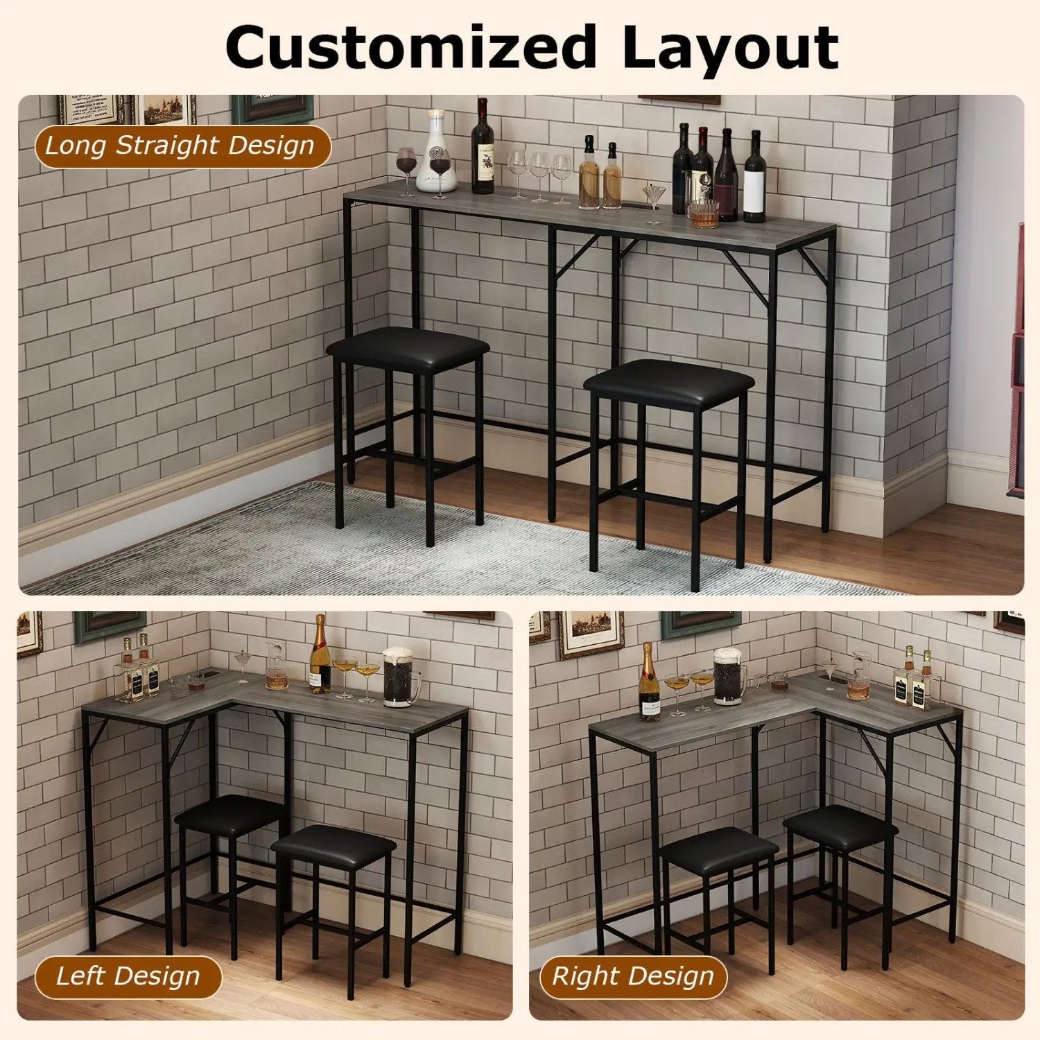 3-Piece Convertible Dining Set with Built-In Charging Station by DirectDeals