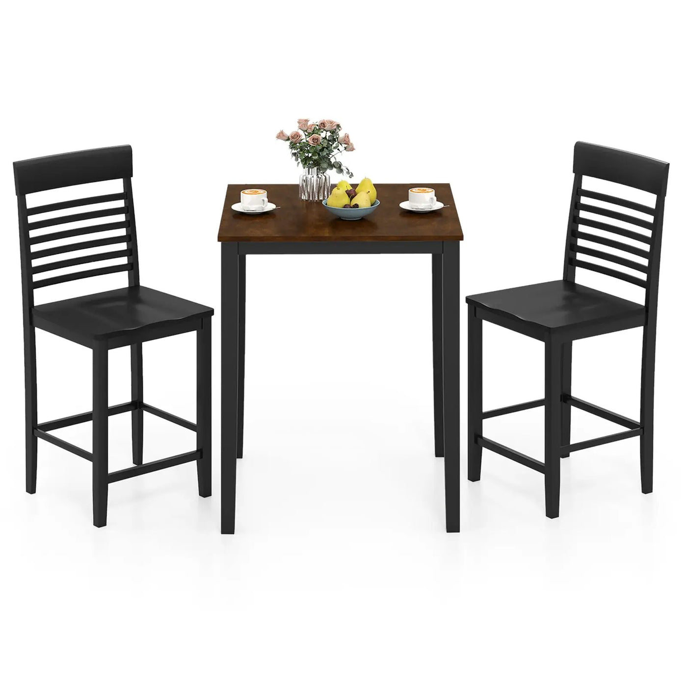 3-Piece Counter-Height Dining Table Set for 2 with Rubber Wood Frame and Footrest by DirectDeals