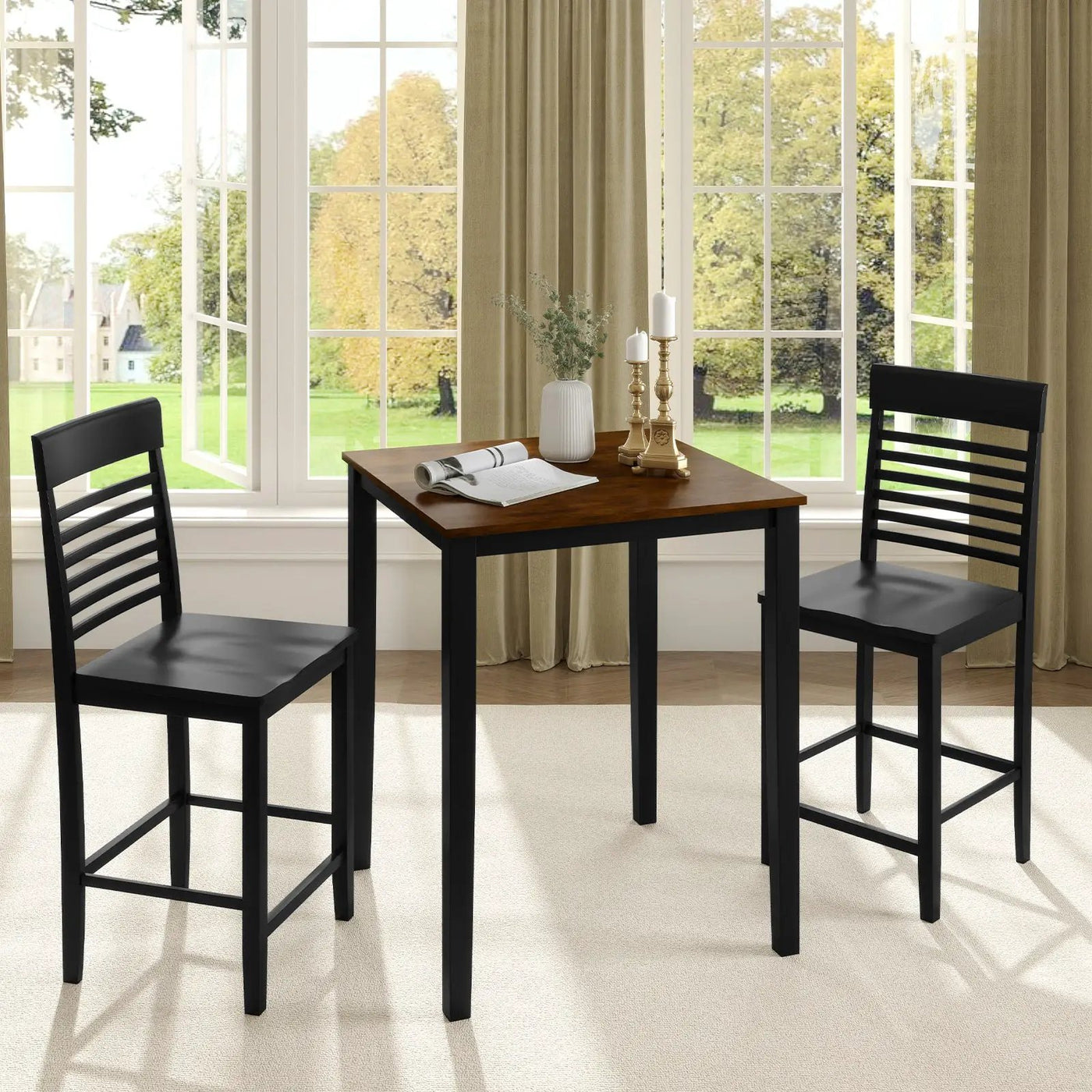 3-Piece Counter-Height Dining Table Set for 2 with Rubber Wood Frame and Footrest by DirectDeals