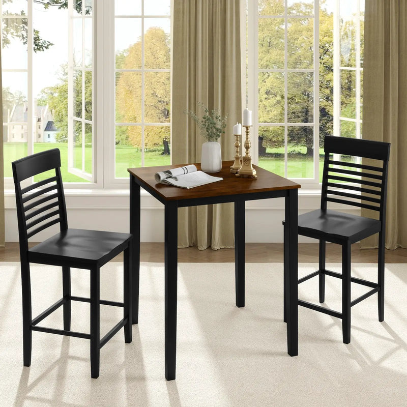 3-Piece Counter-Height Dining Table Set for 2 with Rubber Wood Frame and Footrest by DirectDeals