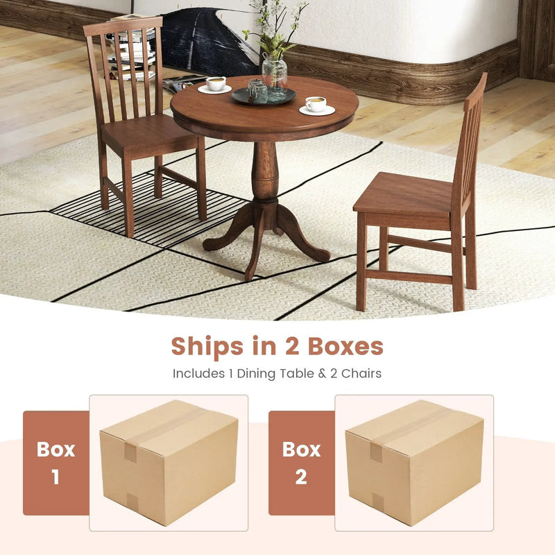 3 Pieces Wooden Dining Table and Chair Set for Cafe Kitchen Living Room by DirectDeals