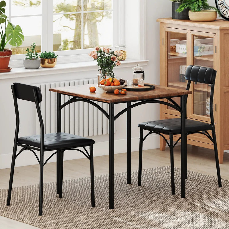 3-Piece Dining Table Set Square Kitchen Table and 2 Chairs for Dining Room-Rustic Brown by DirectDeals