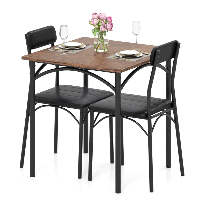 3-Piece Dining Table Set Square Kitchen Table and 2 Chairs for Dining Room-Rustic Brown by DirectDeals