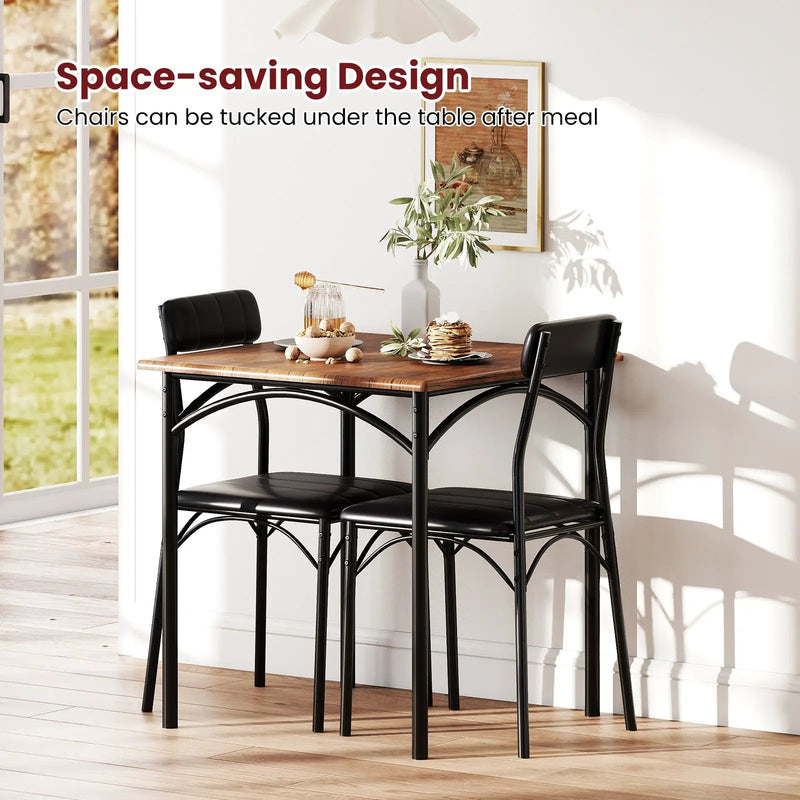 3-Piece Dining Table Set Square Kitchen Table and 2 Chairs for Dining Room-Rustic Brown by DirectDeals