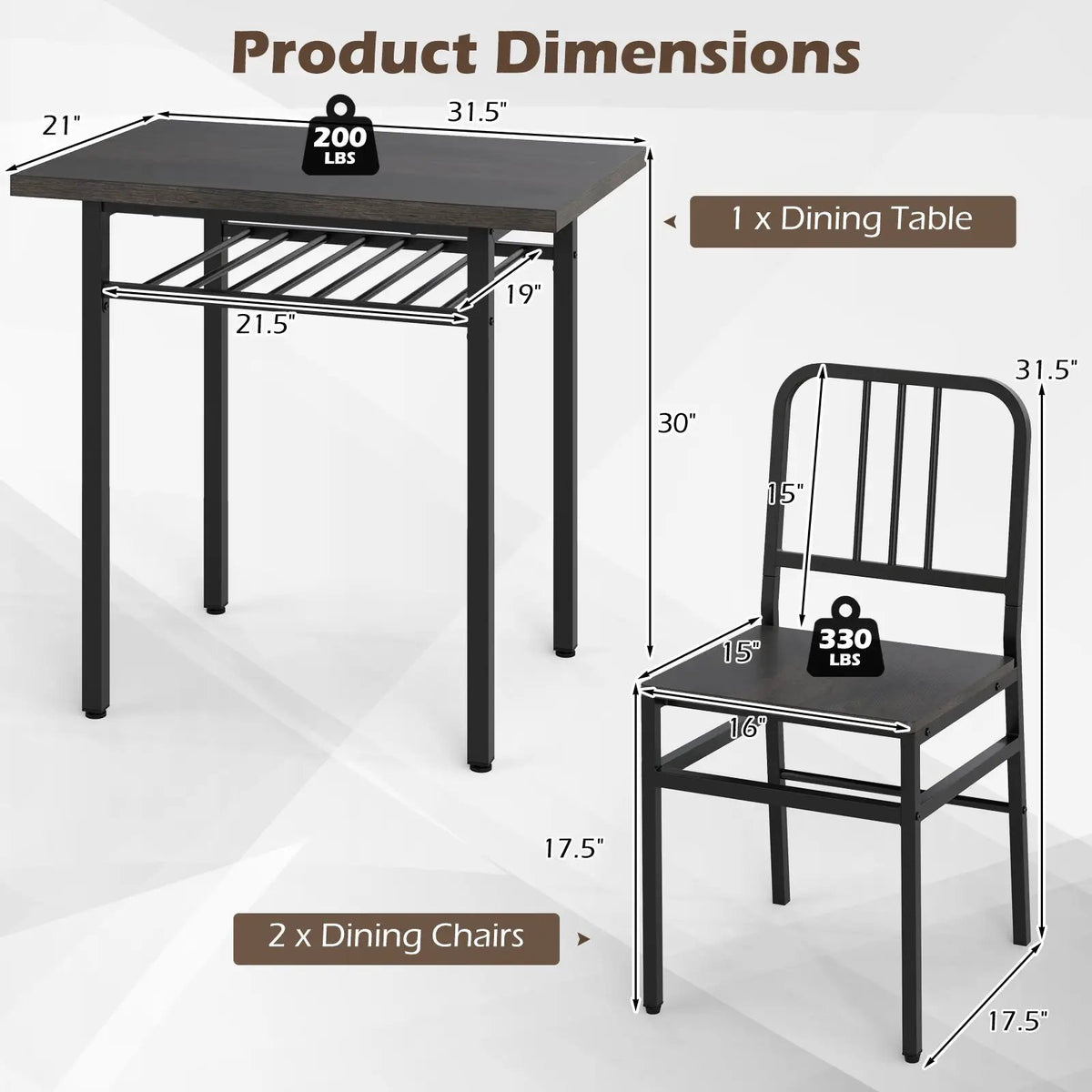 3-Piece Dining Table Set with Rectangular Kitchen Table and 2 Chairs by DirectDeals