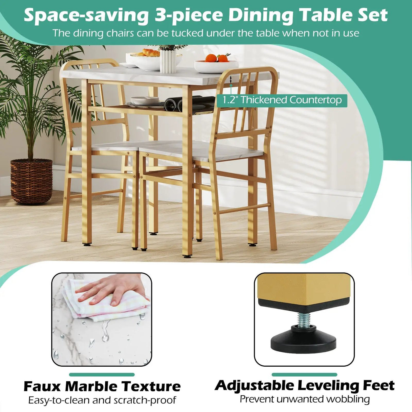 3-Piece Dining Table Set with Rectangular Kitchen Table and 2 Chairs by DirectDeals