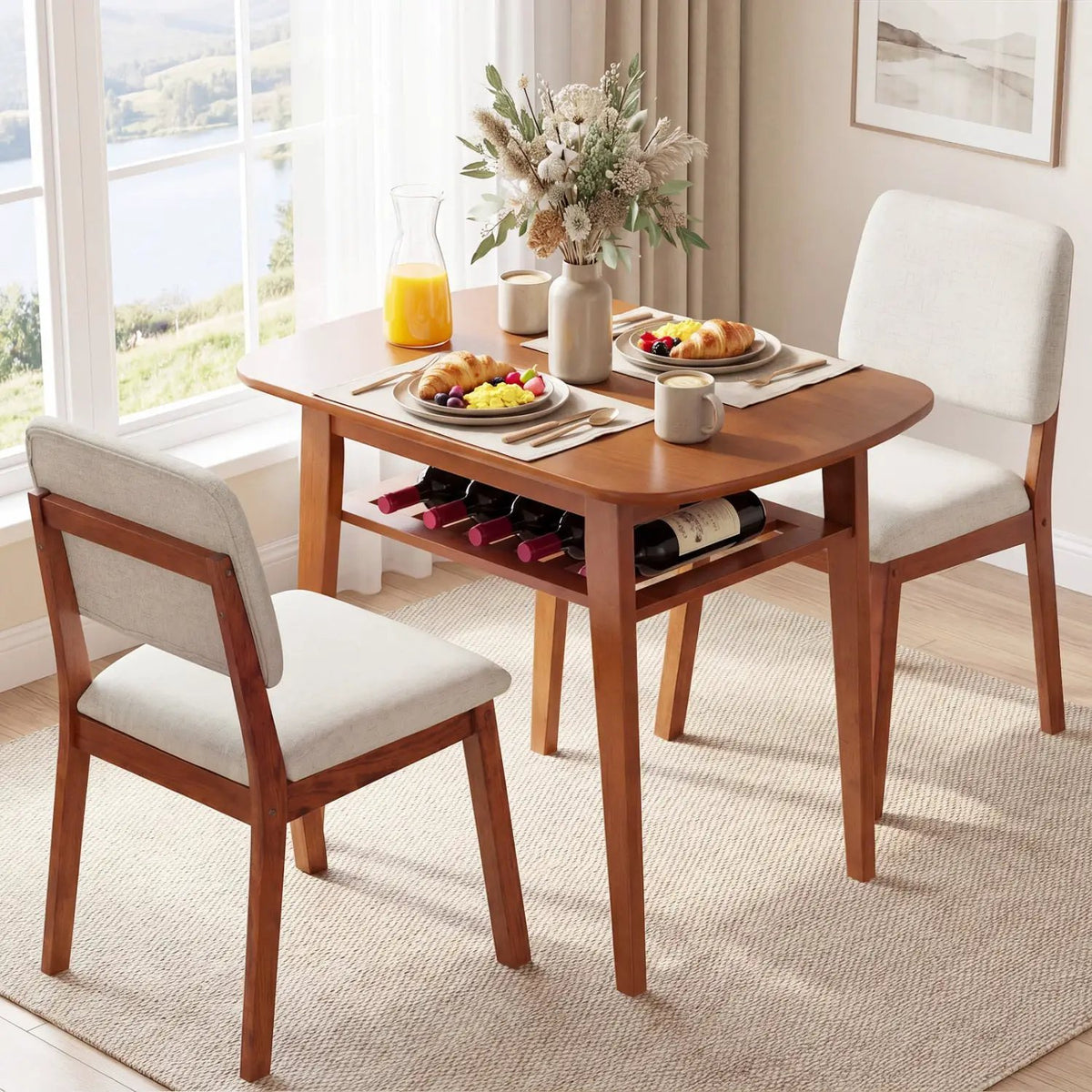 3-Piece Dining Table Set for 2 with Upholstered Chairs, photo 10 of 16