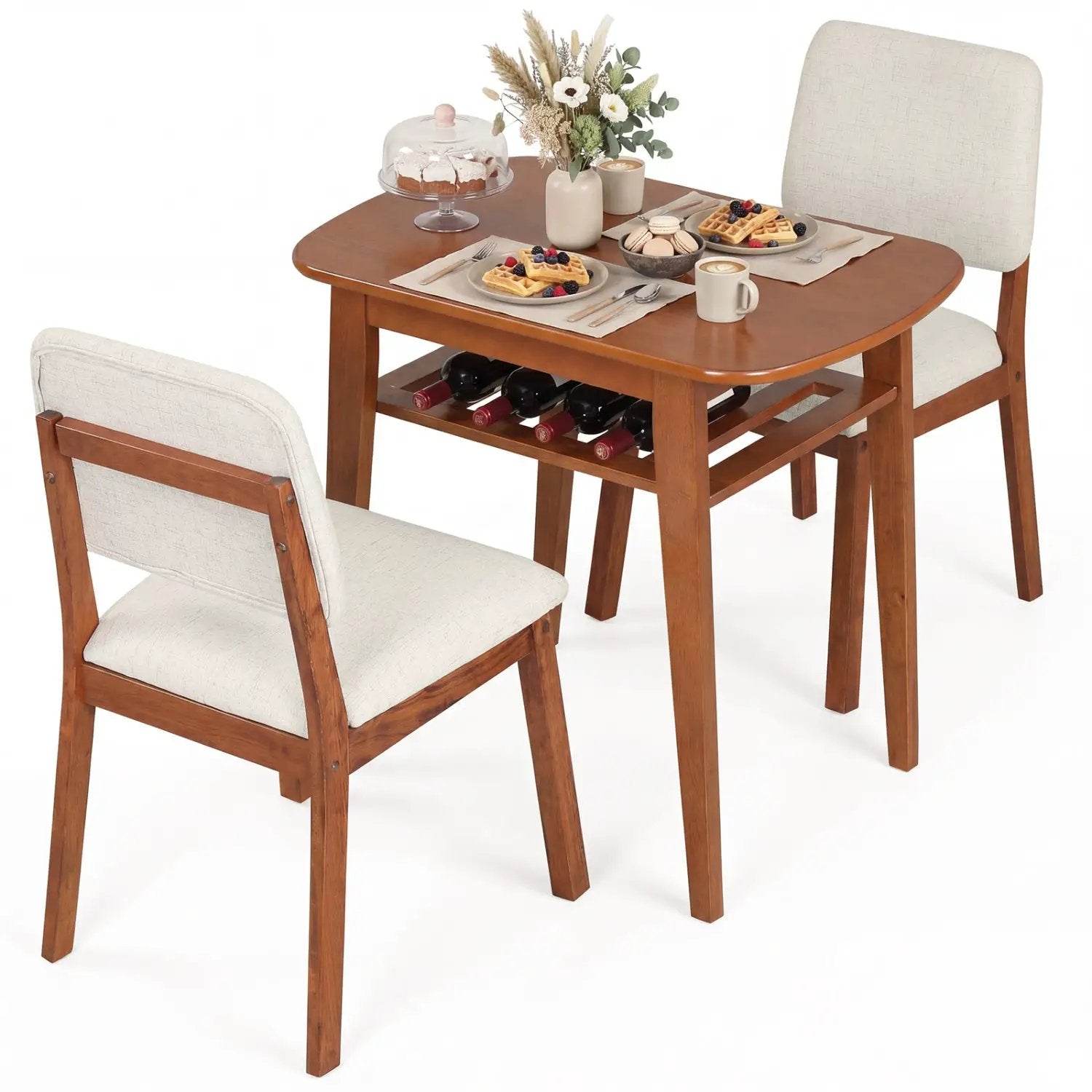 3-Piece Dining Table Set for 2 with Upholstered Chairs by DirectDeals