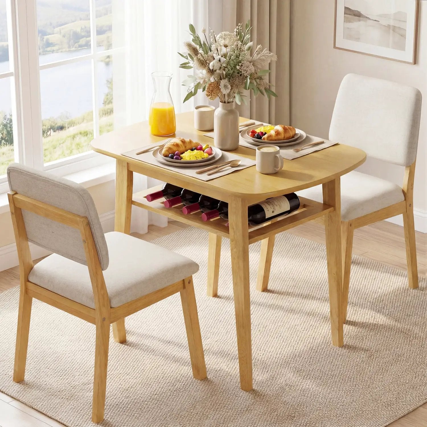 3-Piece Dining Table Set for 2 with Upholstered Chairs by DirectDeals