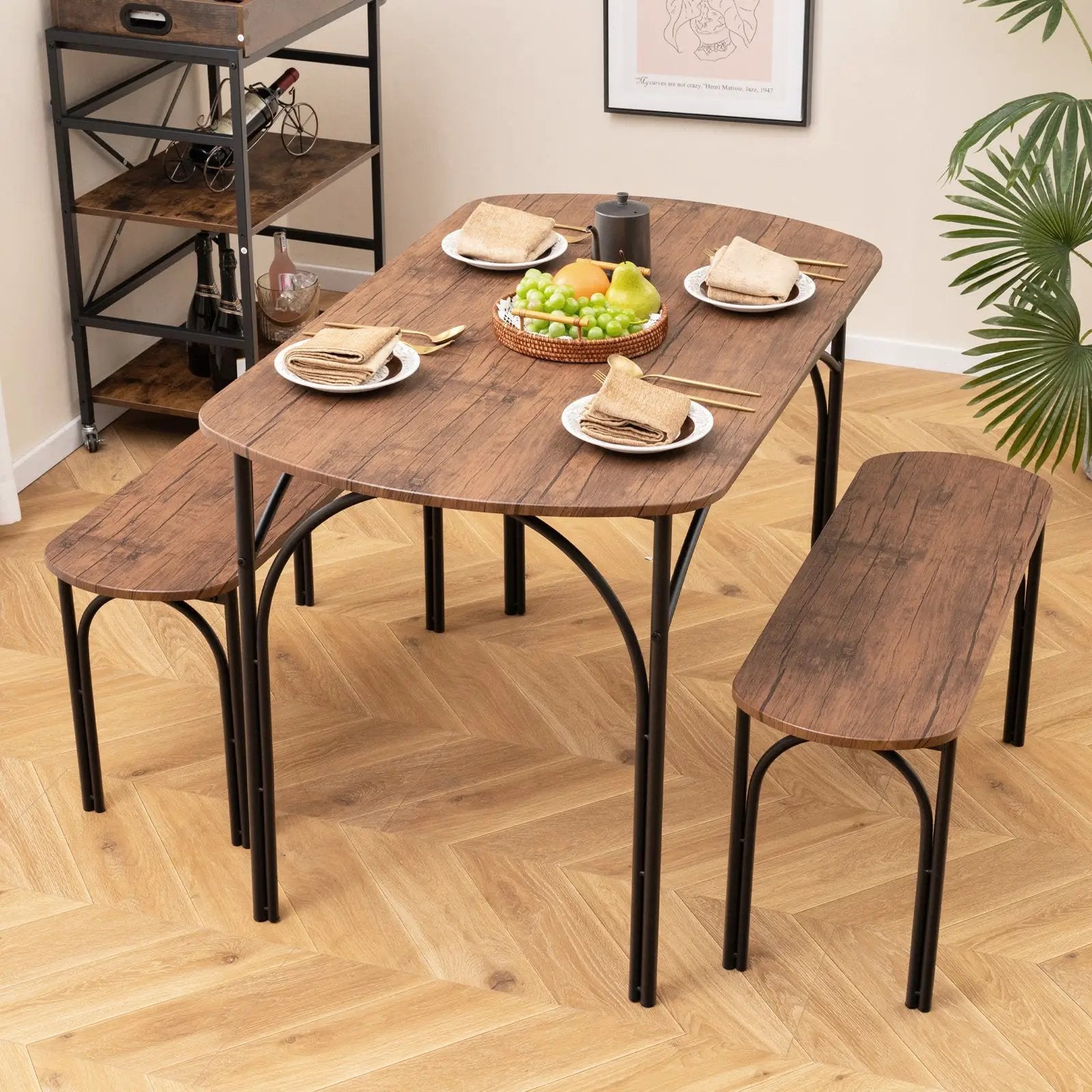 3-Piece Dining Table Set for 4 with Metal Frame-Brown by DirectDeals