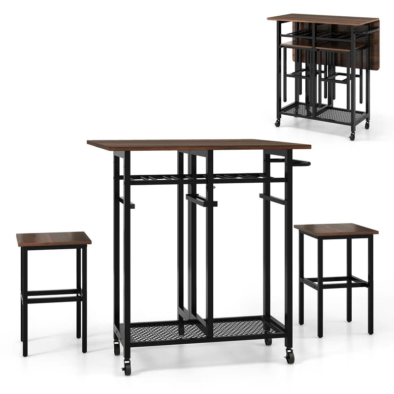 3 Piece Dining Table Set with 6-Bottle Wine Rack by DirectDeals