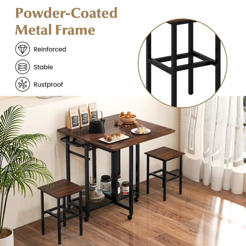 3 Piece Dining Table Set with 6-Bottle Wine Rack by DirectDeals