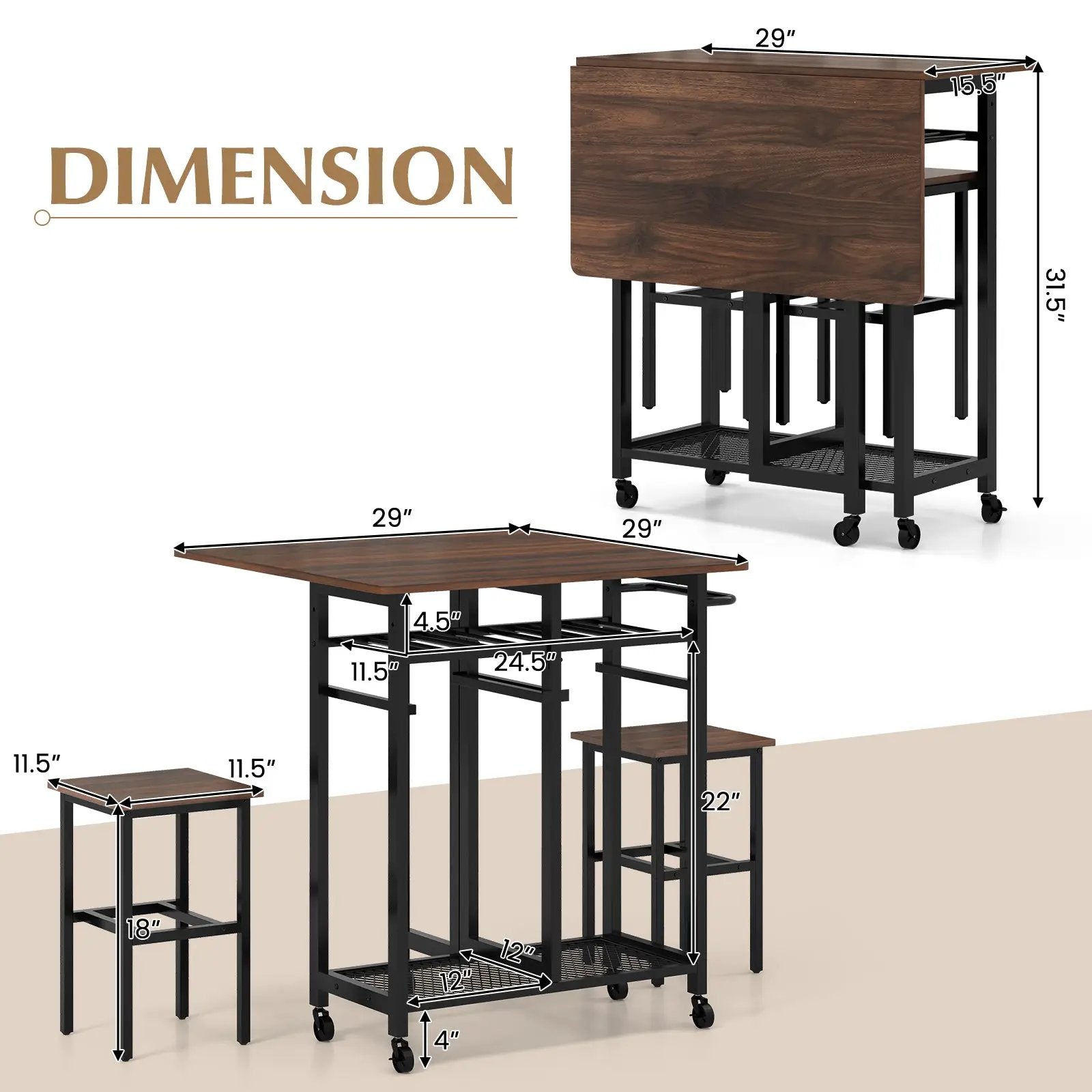 3 Piece Dining Table Set with 6-Bottle Wine Rack by DirectDeals