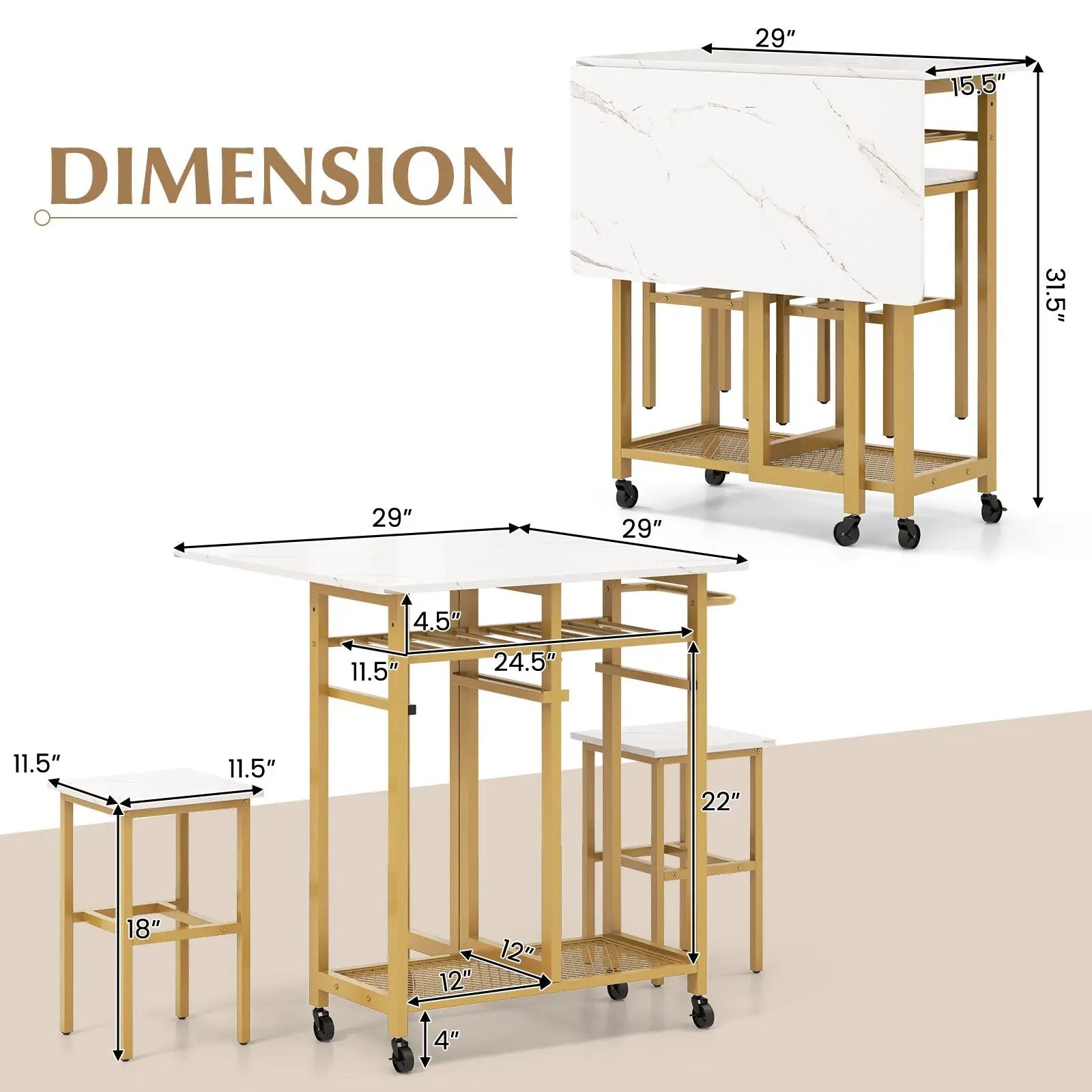 3 Piece Dining Table Set with 6-Bottle Wine Rack by DirectDeals