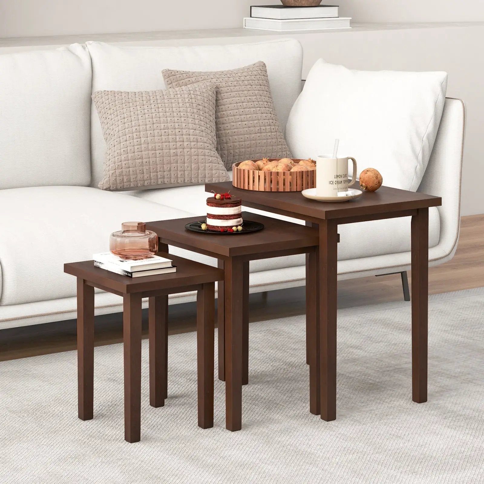 3-Piece Farmhouse Rectangle Side Table Set for Living Room by DirectDeals