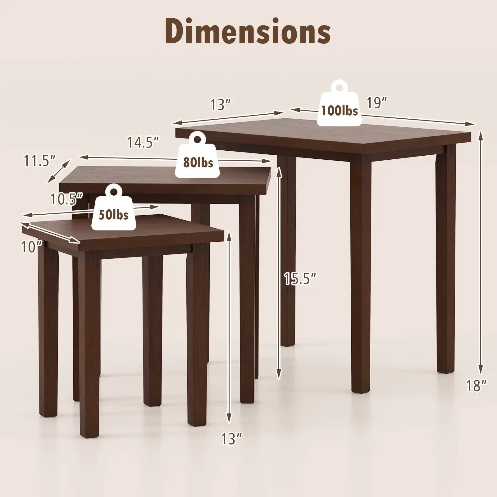 3-Piece Farmhouse Rectangle Side Table Set for Living Room by DirectDeals