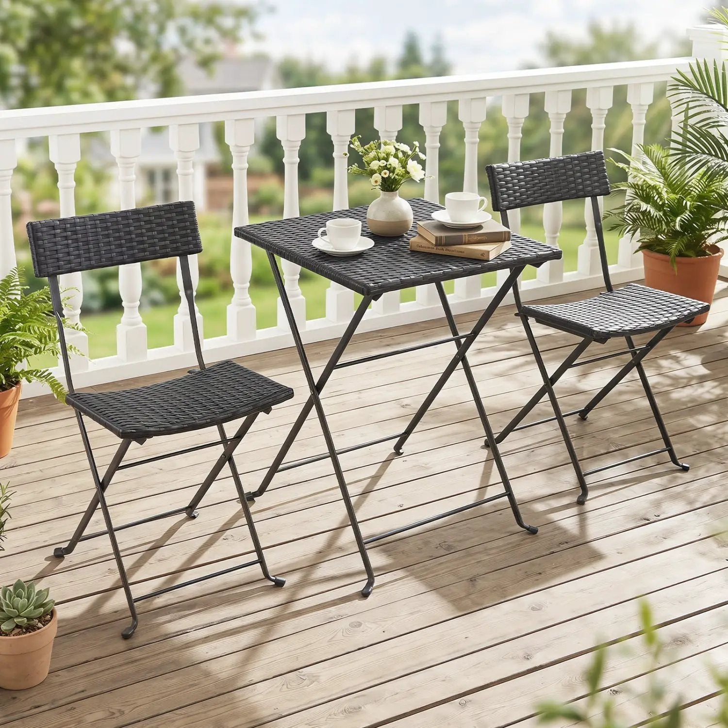 3-Piece Folding Bistro Set with PE Wicker and Metal Frame by DirectDeals