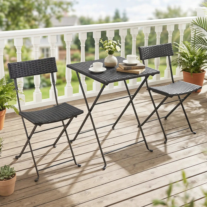 3-Piece Folding Bistro Set with PE Wicker and Metal Frame by DirectDeals