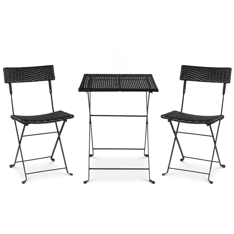 3-Piece Folding Bistro Set with PE Wicker and Metal Frame by DirectDeals