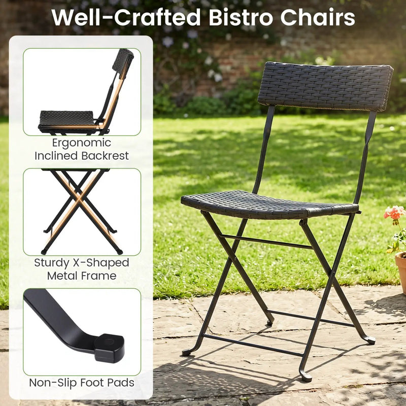 3-Piece Folding Bistro Set with PE Wicker and Metal Frame by DirectDeals