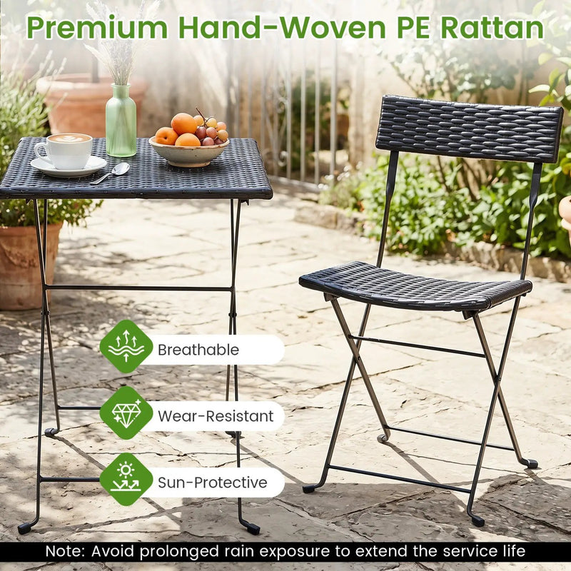 3-Piece Folding Bistro Set with PE Wicker and Metal Frame by DirectDeals