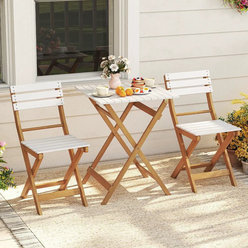 3 Piece Folding Patio Bistro Set with Foldable Design Acacia Wood Porch Chairs and Square Table by DirectDeals