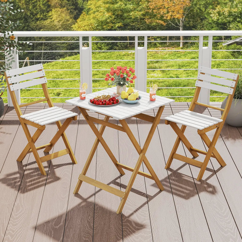 3 Piece Folding Patio Bistro Set with Foldable Design Acacia Wood Porch Chairs and Square Table by DirectDeals