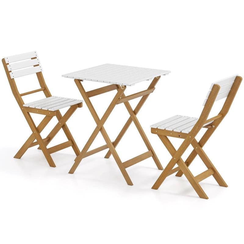 3 Piece Folding Patio Bistro Set with Foldable Design Acacia Wood Porch Chairs and Square Table by DirectDeals