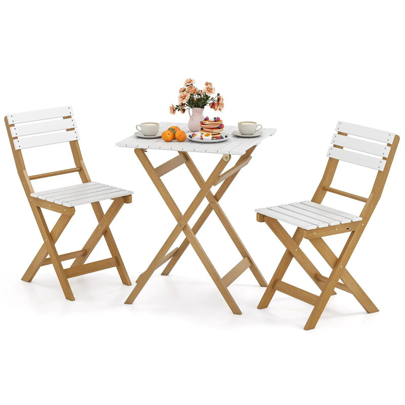 3 Piece Folding Patio Bistro Set with Foldable Design Acacia Wood Porch Chairs and Square Table by DirectDeals
