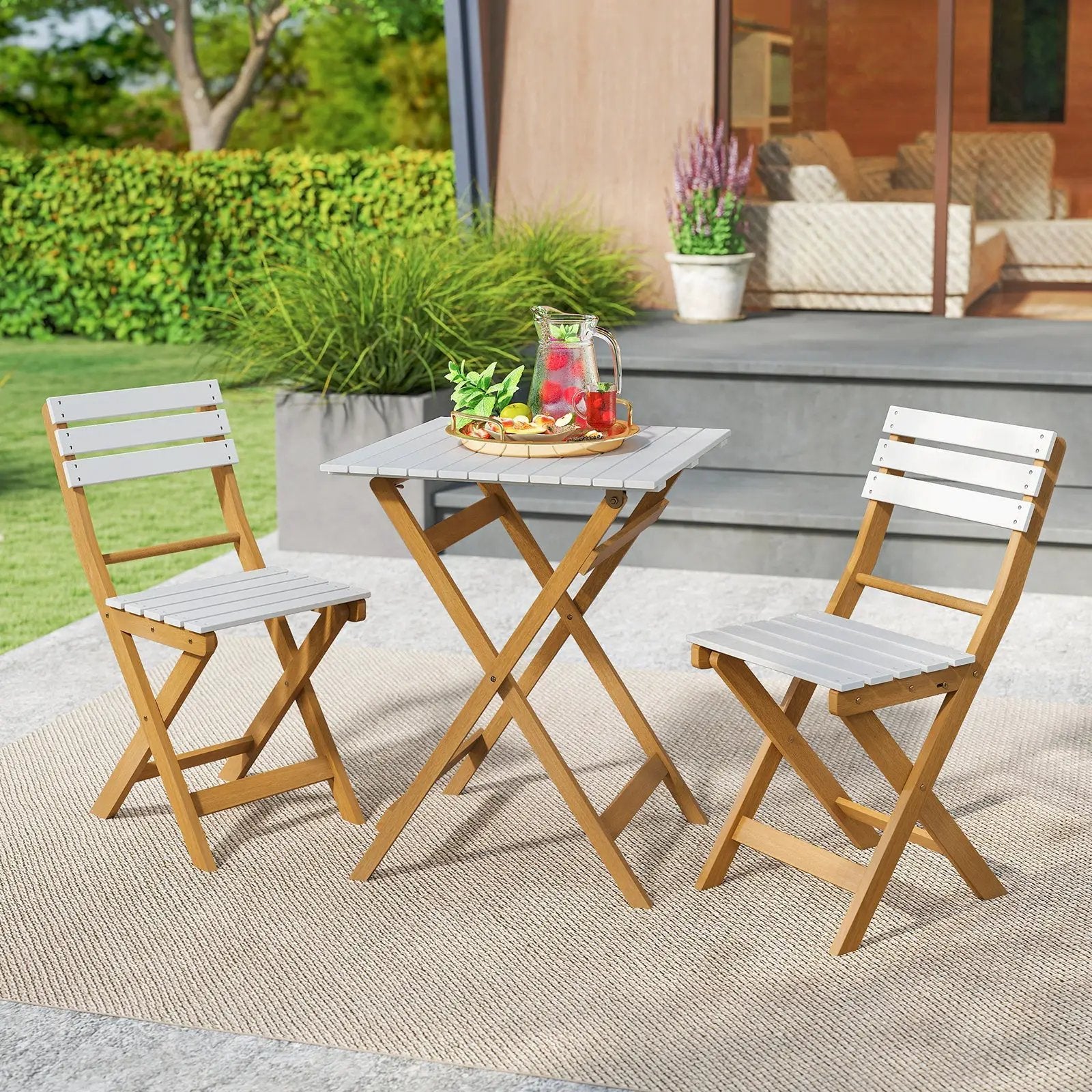 3 Piece Folding Patio Bistro Set with Foldable Design Acacia Wood Porch Chairs and Square Table by DirectDeals