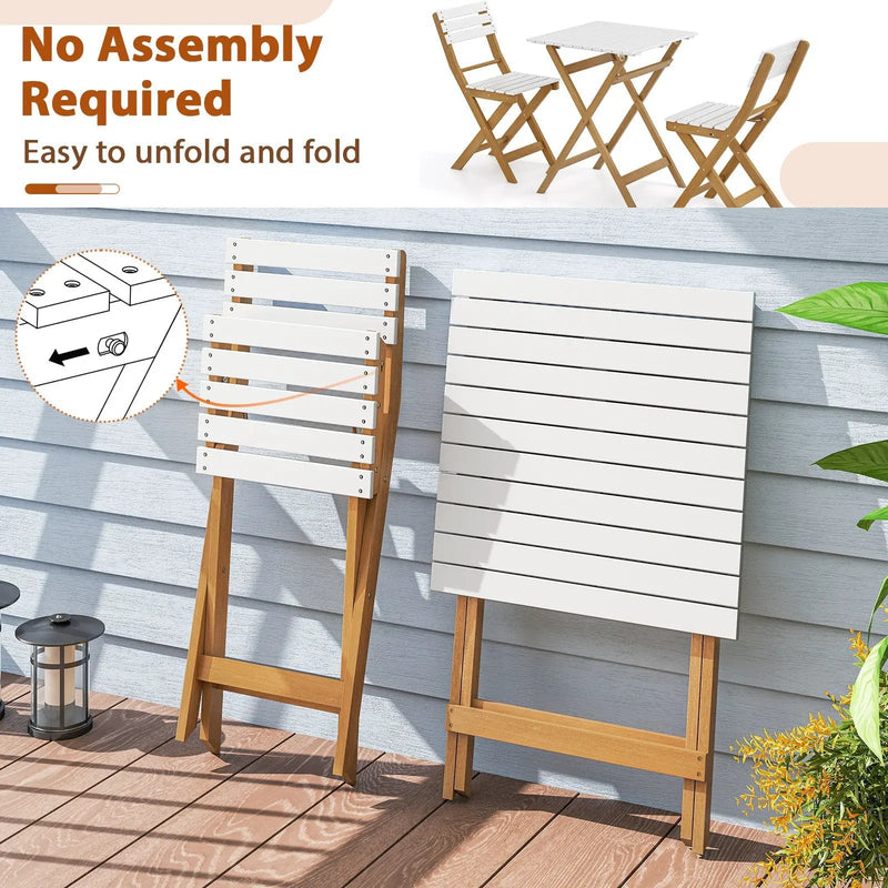 3 Piece Folding Patio Bistro Set with Foldable Design Acacia Wood Porch Chairs and Square Table by DirectDeals