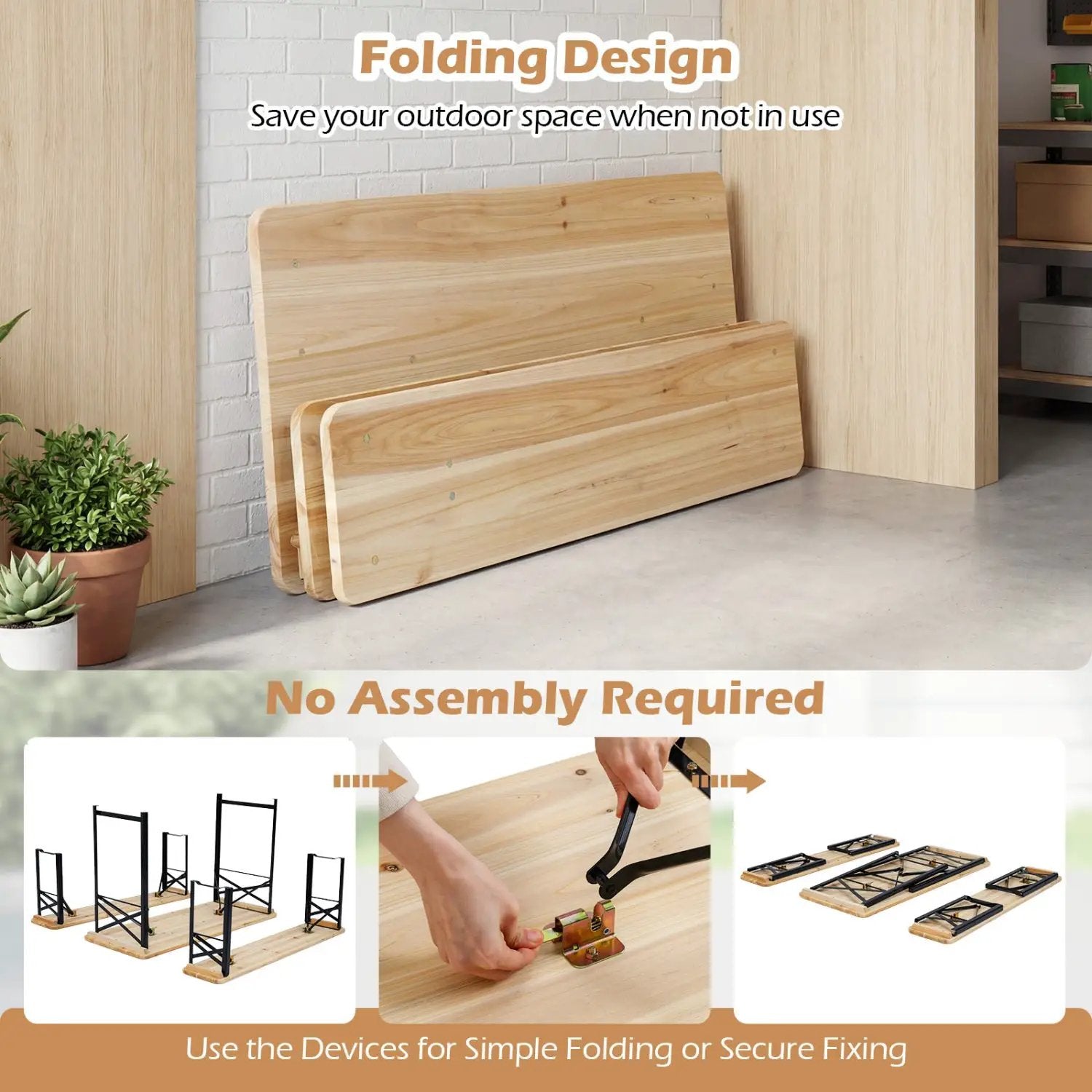 3-Piece Folding Picnic Table with Benches Fir Wood Portable Bear Camping SET by DirectDeals