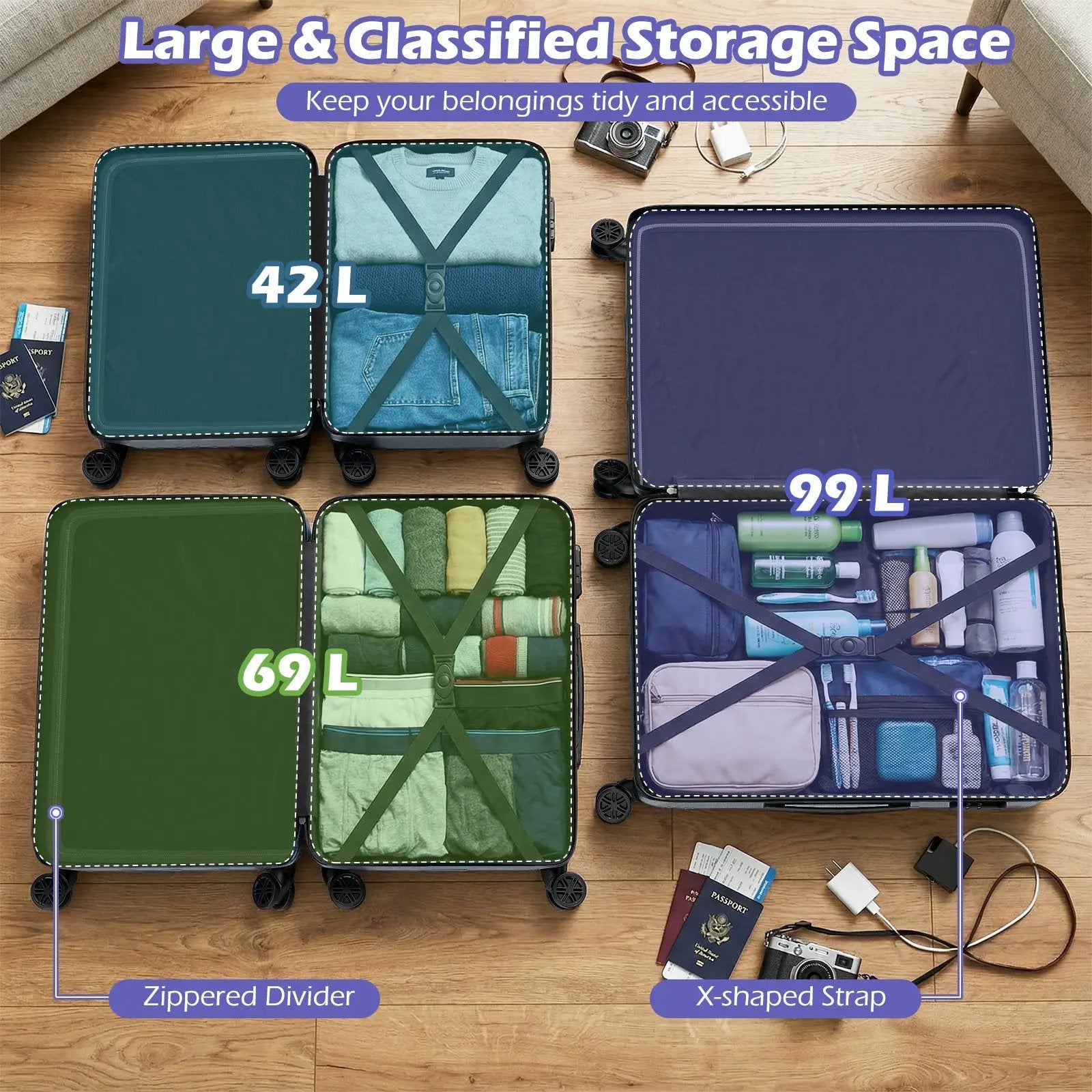 3-Piece Hardside Luggage Set (20/24/28 Inch) Lightweight with 3-Digital Lock by DirectDeals