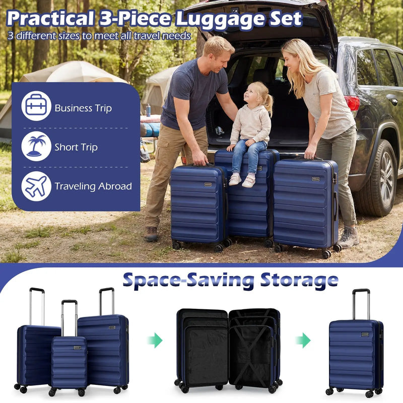 3-Piece Hardside Luggage Set 20/24/28 Inch Lightweight Hardside Suitcases by DirectDeals