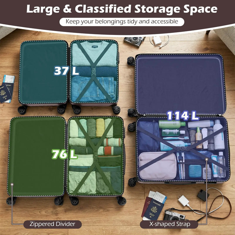 3-Piece Hardside Luggage Set 20/24/28 Inch Lightweight Hardside Suitcases by DirectDeals