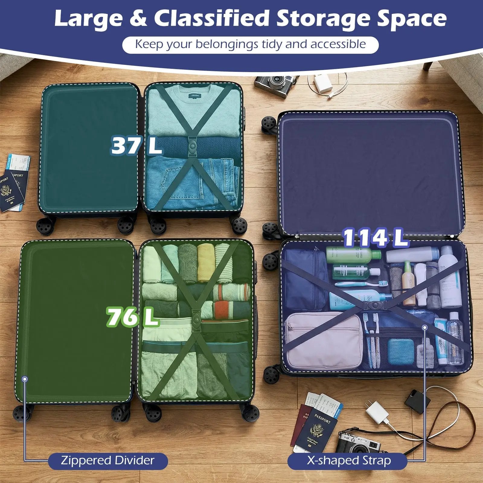3-Piece Hardside Luggage Set 20/24/28 Inch Lightweight Hardside Suitcases by DirectDeals