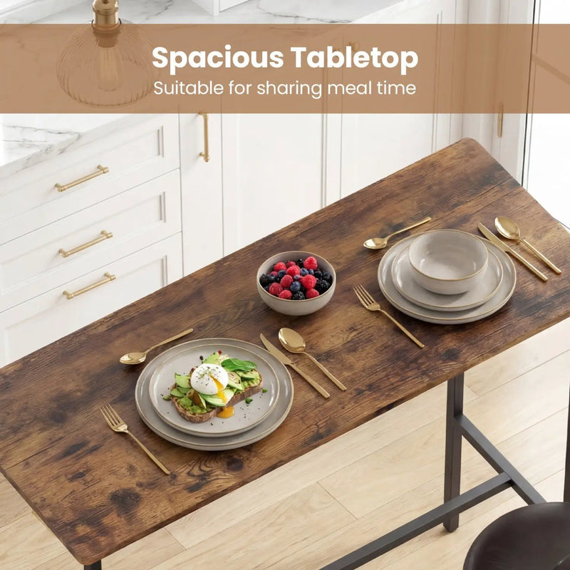 3-Piece Industrial Bar Table Set with 2 Upholstered Stools and Footrests for Dining Room by DirectDeals