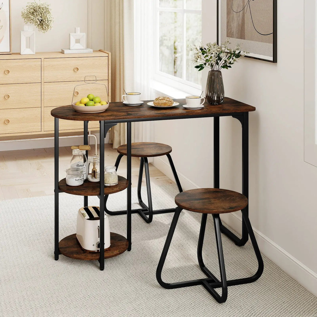 3-Piece Industrial Dining Table Set for Small Space by DirectDeals
