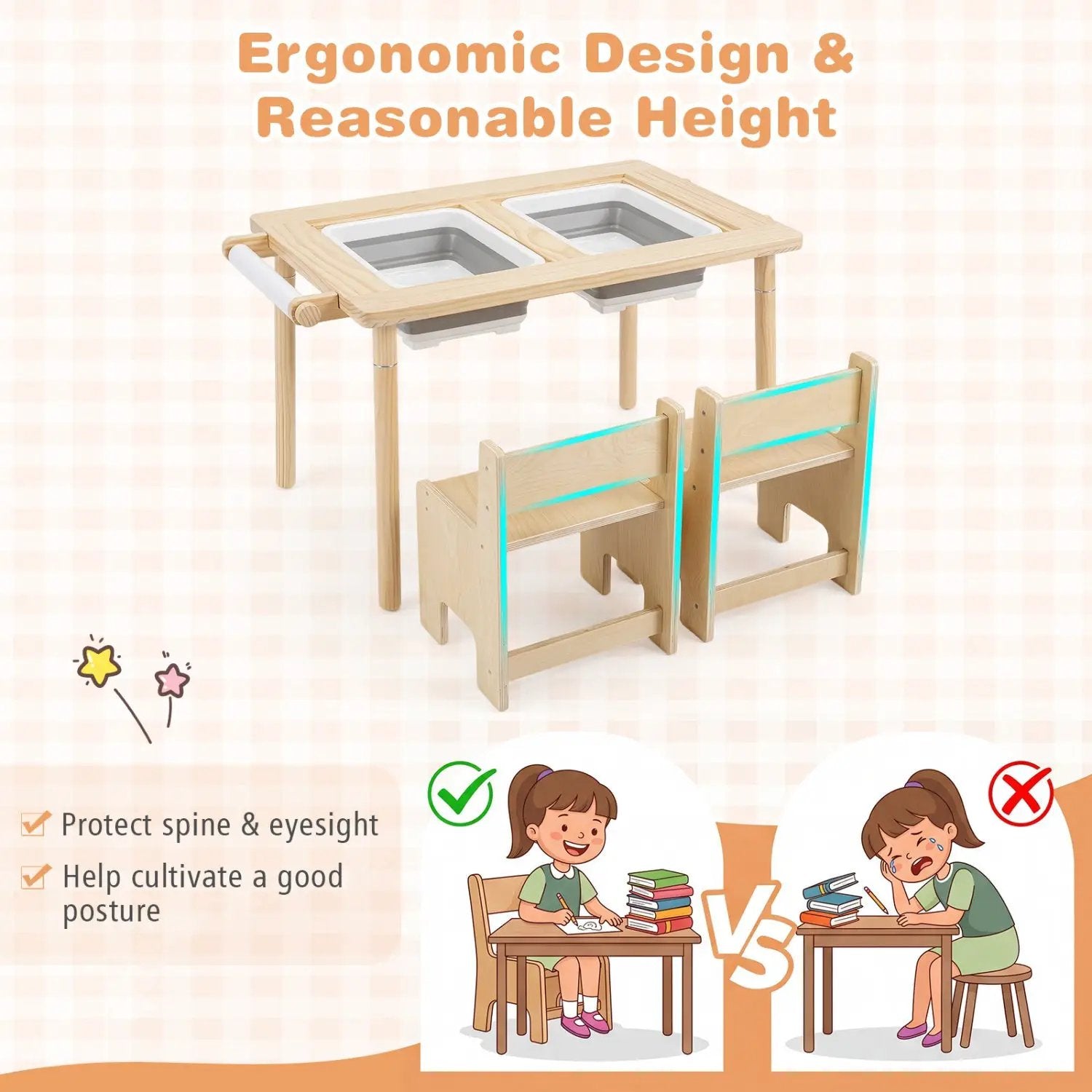 Kids Activity Table and Chair Set with Adjustable Height by DirectDeals
