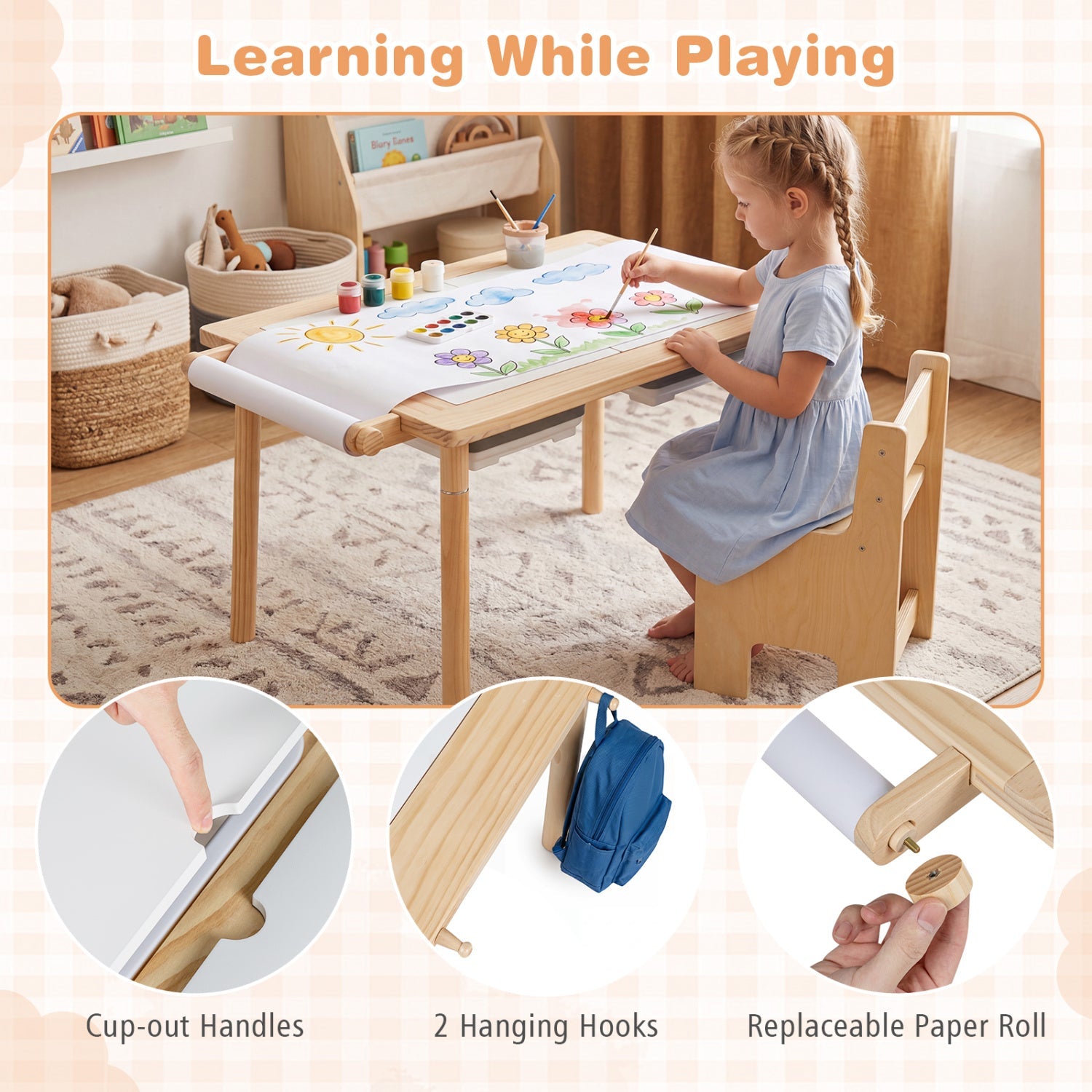 Kids Activity Table and Chair Set with Adjustable Height by DirectDeals