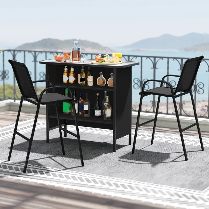 3 Piece Outdoor Bar Set with Footrest and 2-Tier Shelf by DirectDeals