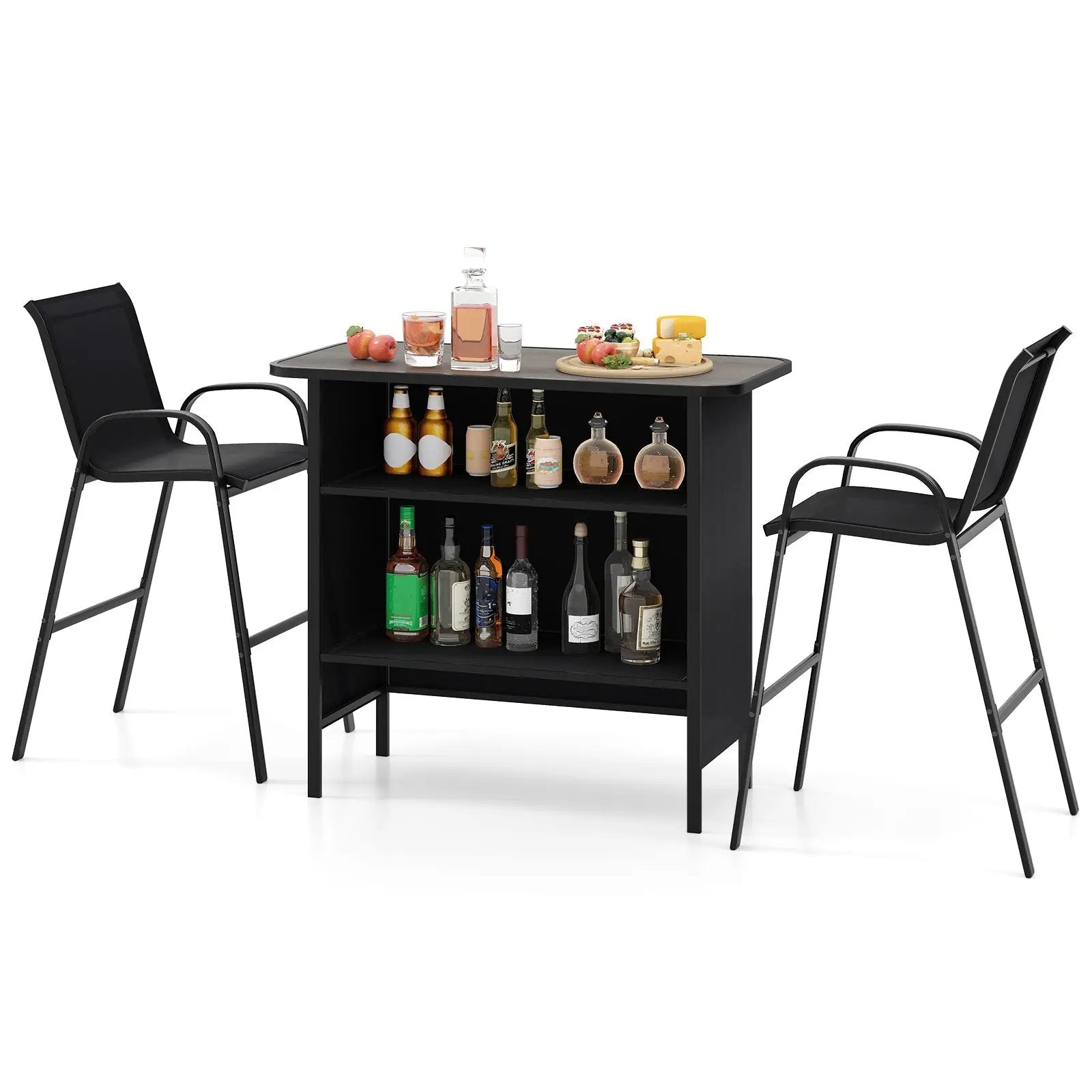 3 Piece Outdoor Bar Set with Footrest and 2-Tier Shelf by DirectDeals