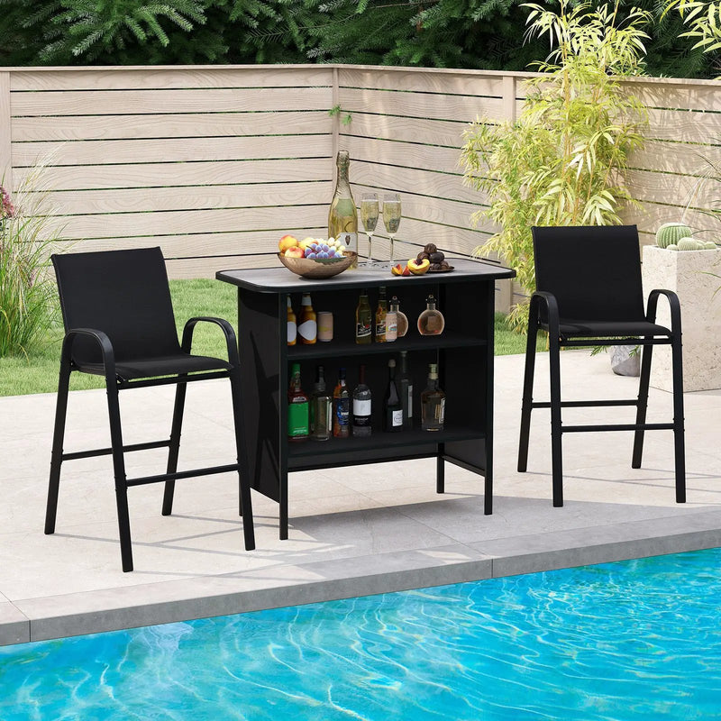 3 Piece Outdoor Bar Set with Footrest and 2-Tier Shelf by DirectDeals